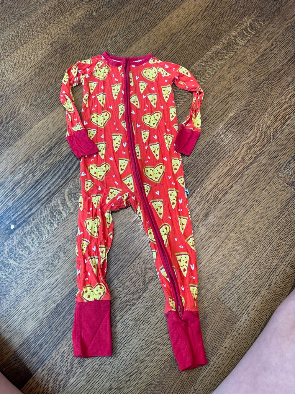 Red Pizza-Print Zip-Front Footed One-Piece for Kids